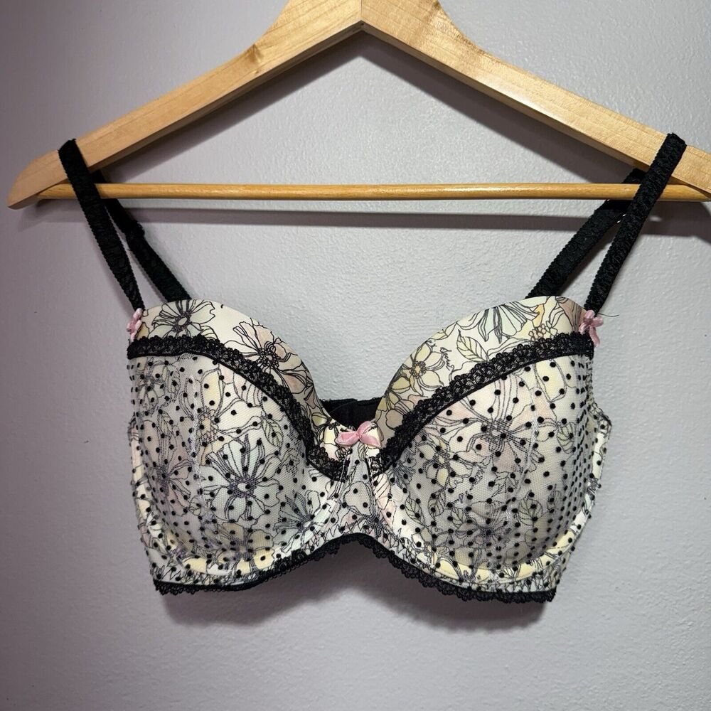 Victoria’s Secret Dream Angels 34DD Lined Demi Bra Floral Lace Dot Mesh